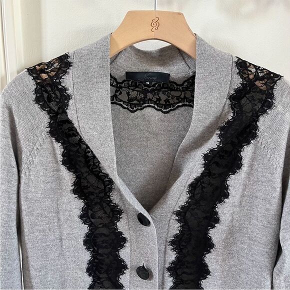 Nonoo New York Wool Lace Trim V Neck Grey Cardigan S - Picture 5 of 14